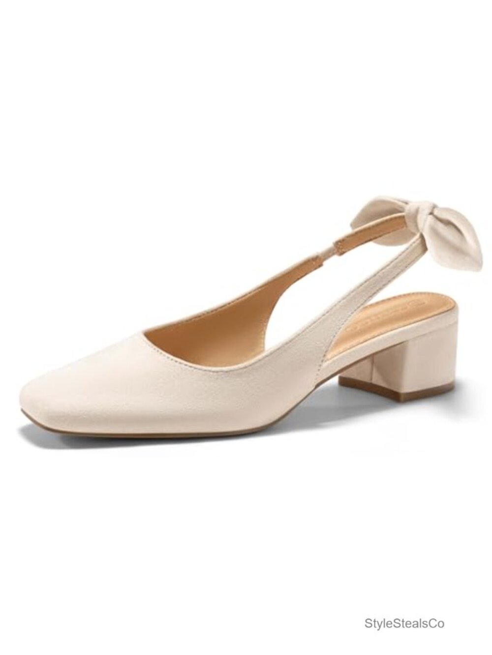 Coutgo Women's Chunky Low Heel Slingback Pumps Square Toe Faux Suede Dress Shoes